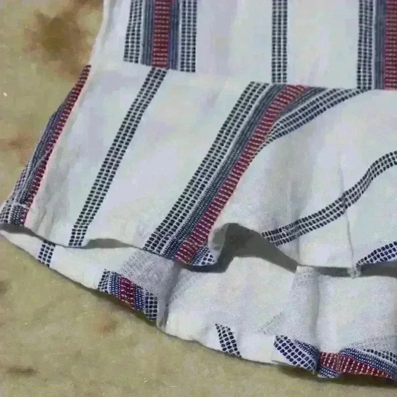 LINEN Striped Cropped Sleeveless Tank Top Ruffle Hem Peplum Women Small - Picture 4 of 11